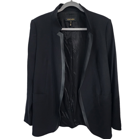 EUC Escada Black Leather Trim Wool Blend Babaasi Blazer - Picture 7 of 10